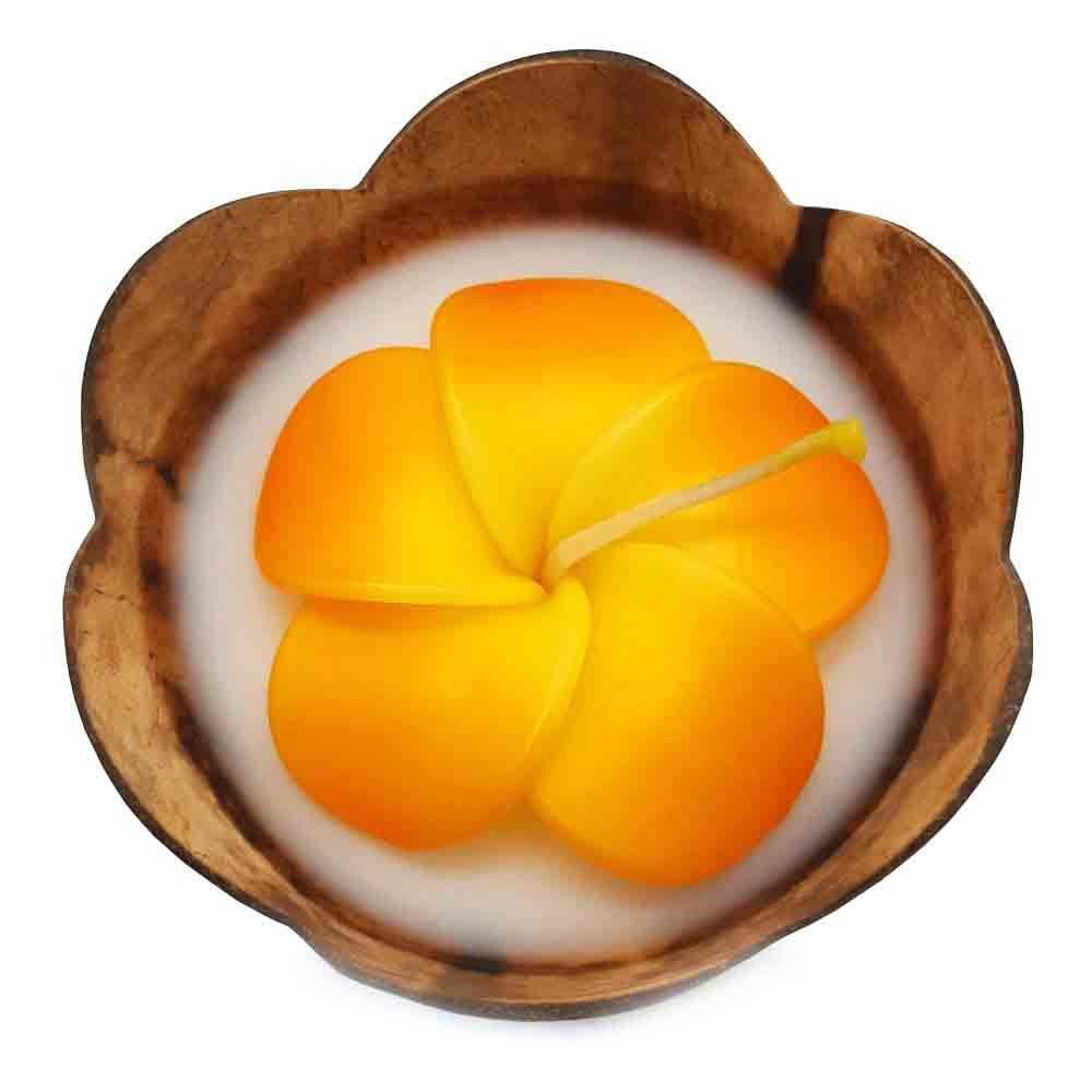 Bougie parfumÃ©e (frangipanier) orange dans noix de coco Ã©vidÃ©e et travaillÃ©e